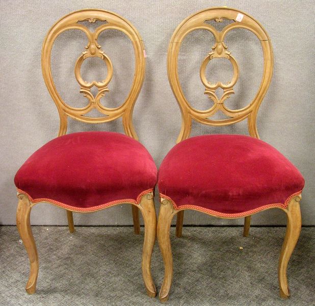 Appraisal: Pair of Rococo-style Fruitwood Balloon-back Parlor Side Chairs on cabriole