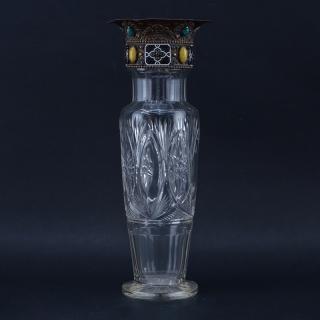 Appraisal: Antique Persian Influences Glass Vase With Cloisonn Bronze Mounting Inset