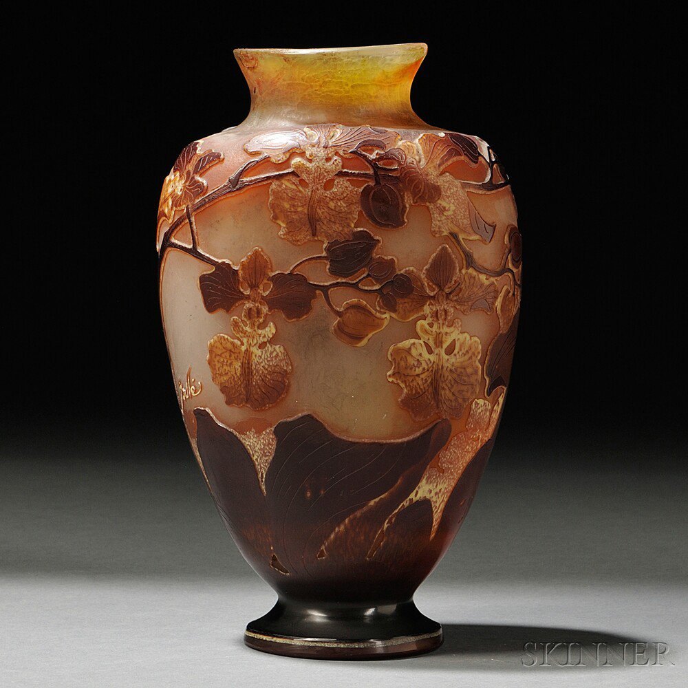 Appraisal: Galle Cameo Glass Vase Art glass France Flared rim on