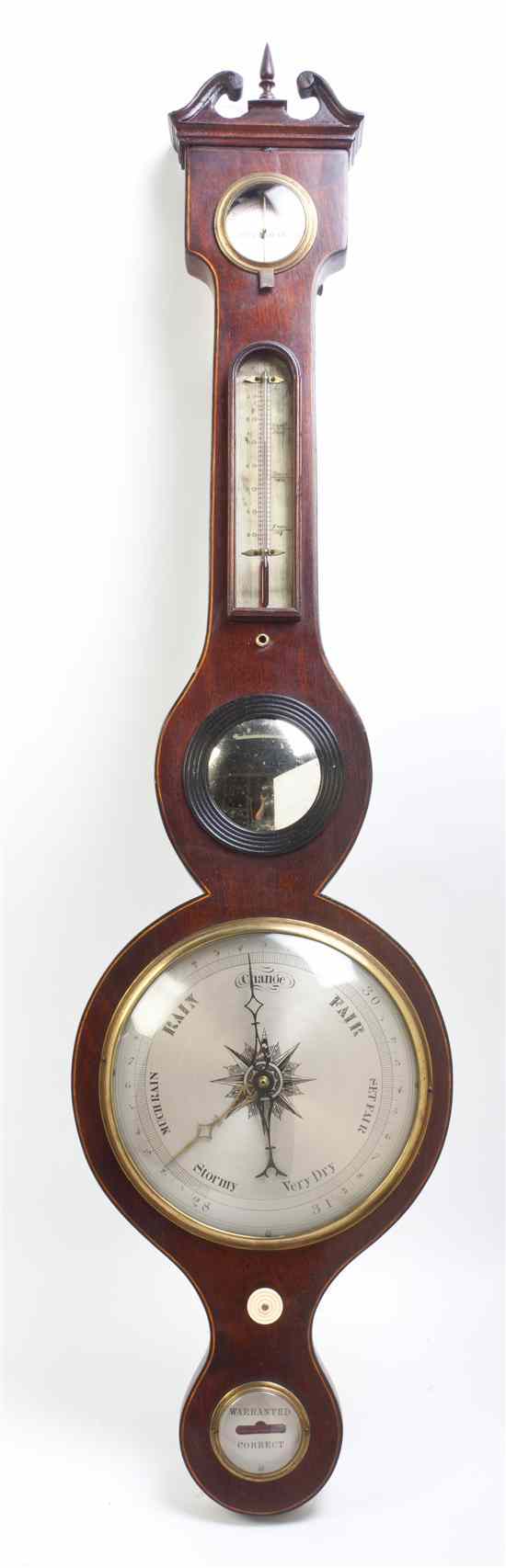 Appraisal: A Mahogany Wheel Barometer having a broken arch pediment above