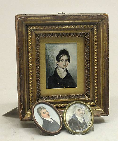 Appraisal: A group of three English portrait miniatures of gentlemen early