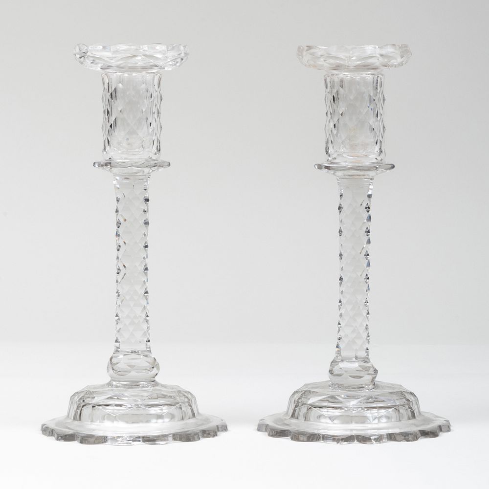 Appraisal: Pair of George III Cut Glass Candlesticks With removable nozzles