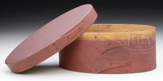 Appraisal: SHAKER OVAL COVERED BOX IN RED WASH SHAKER OVAL COVERED