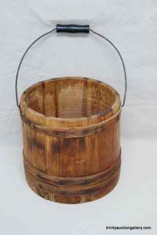 Appraisal: Antique Wooden ''Firkin'' Bucket w Bale HandleHolds about a gallon