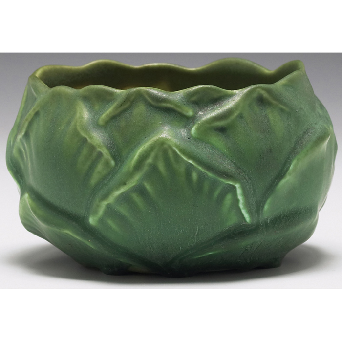 Appraisal: Hampshire bowl organic shape covered in a green matt glaze