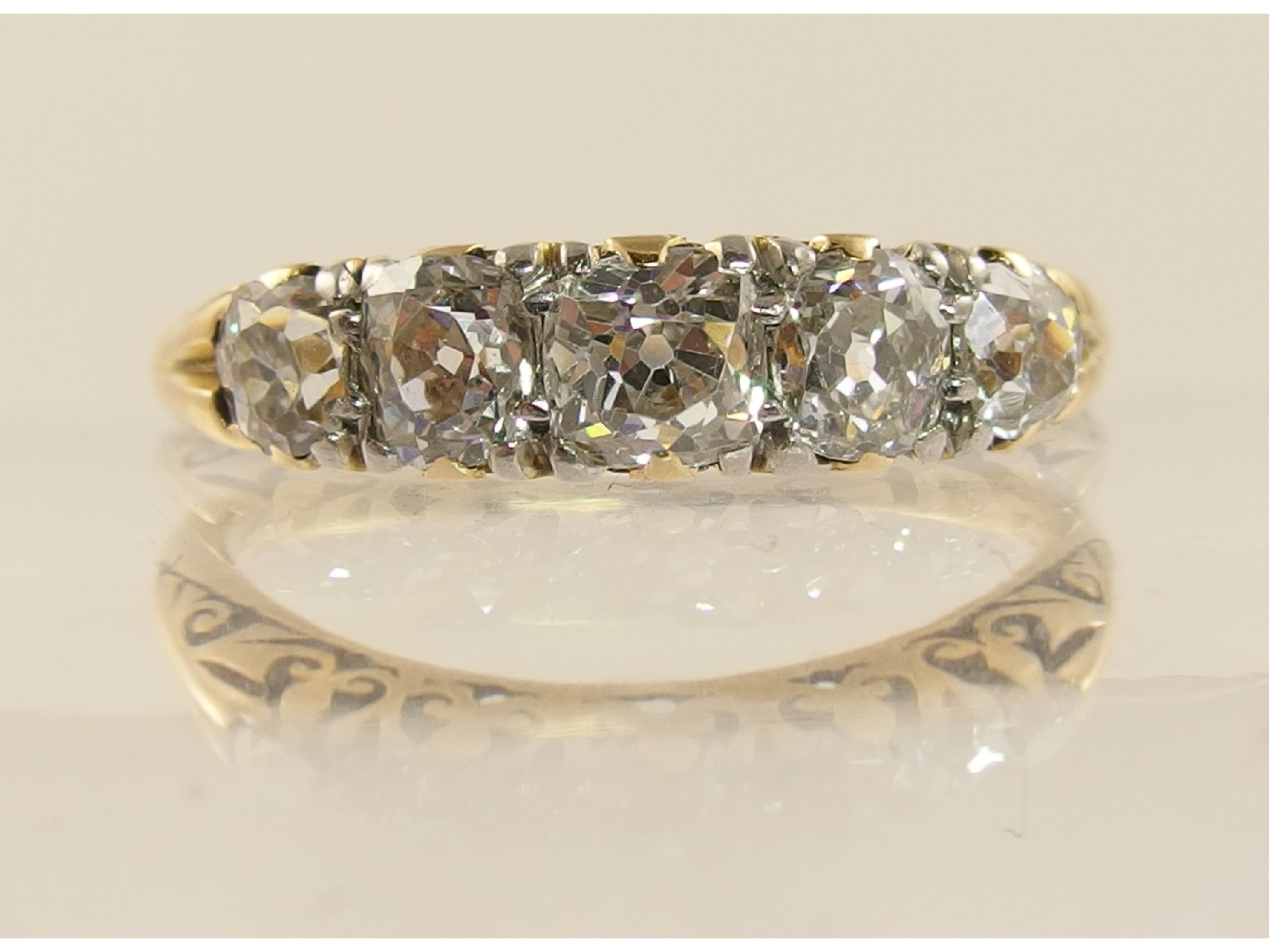 Appraisal: Five stone old cut diamond ringwith an approximate combined total