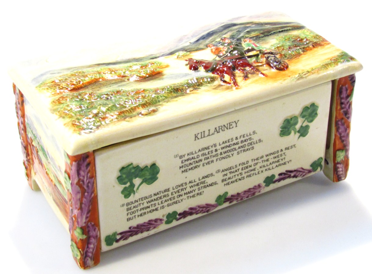 Appraisal: A mid- thC Crown Devon Killarnay musical jewellery box raised