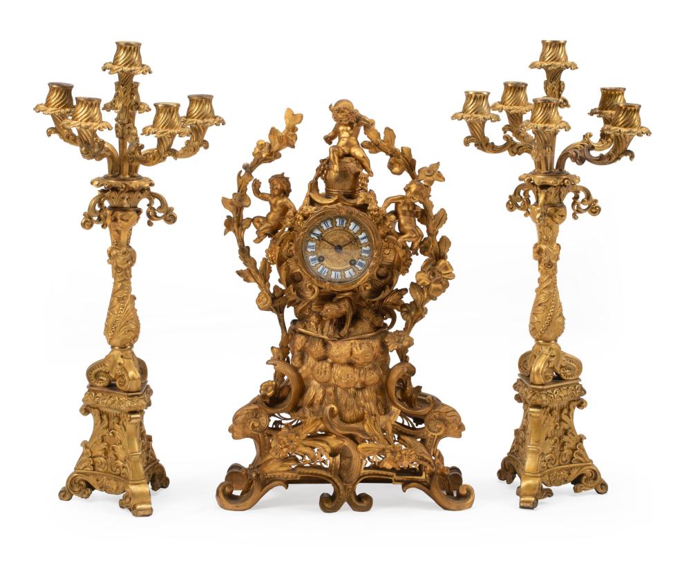 Appraisal: Louis Philippe Gilt Bronze Three-Piece Clock Garniture th c elaborate