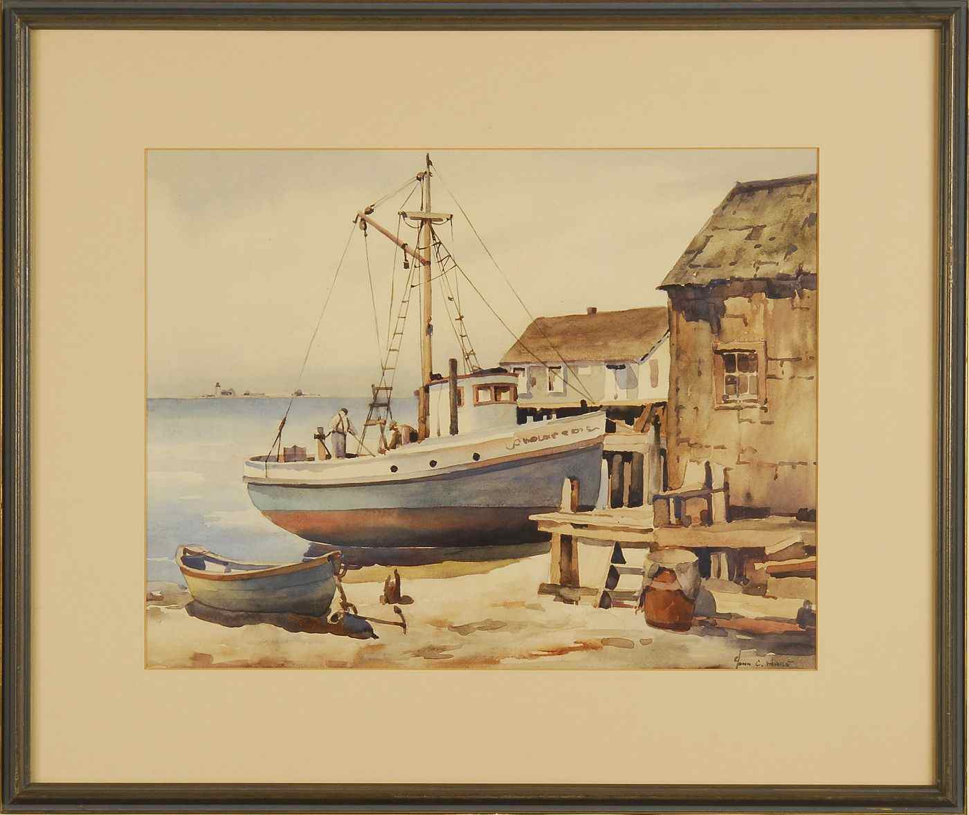 Appraisal: JOHN CUTHBERT HAREAmerican - Figure working on a fishing boat