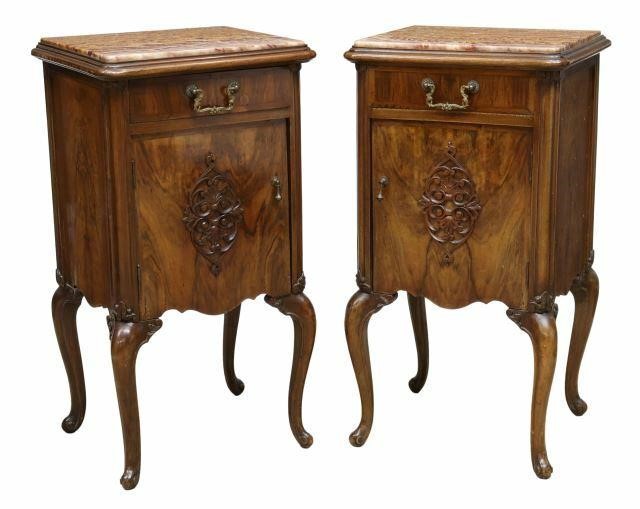 Appraisal: pair Venetian onyx-top bedside cabinets early th c walnut case