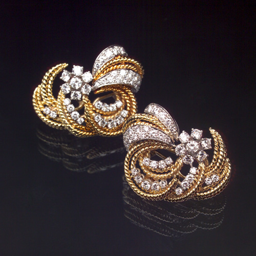 Appraisal: DIAMOND Spray earrings in k white and yellow gold Graceful