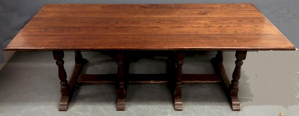 Appraisal: Oak Harvest Table Oak harvest table th c with shoe