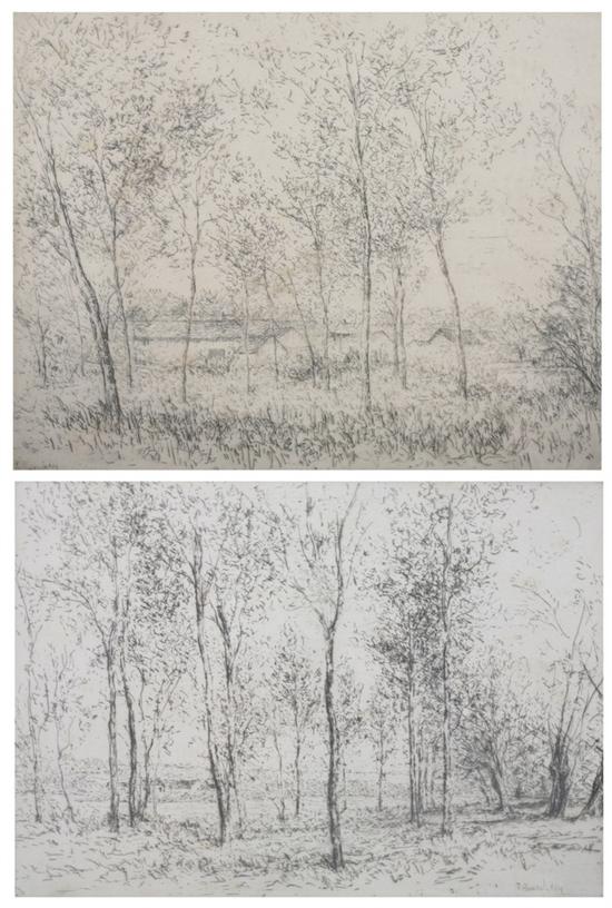 Appraisal: JACQUES BEURDELEY French b LANDSCAPES WITH BIRCHES TWO WORKS each