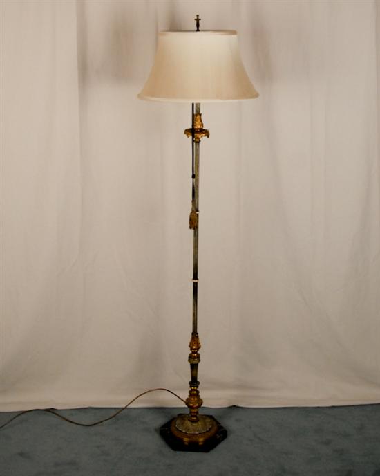 Appraisal: Metal and Brass Floor Lamp floral elements hexagonal marble base