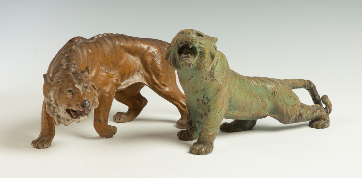 Appraisal: Two Patinaed Metal Japanese Tigers Early th cent