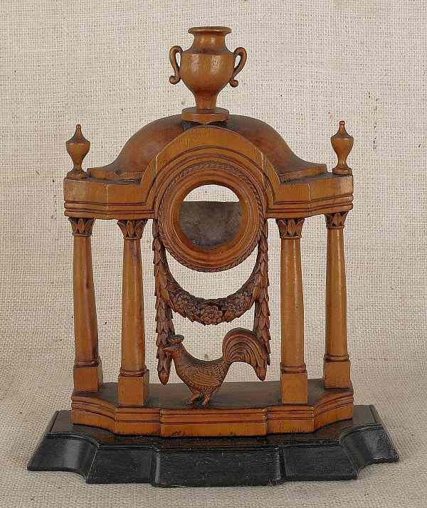 Appraisal: Classical carved maple watch hutch th c with a rooster