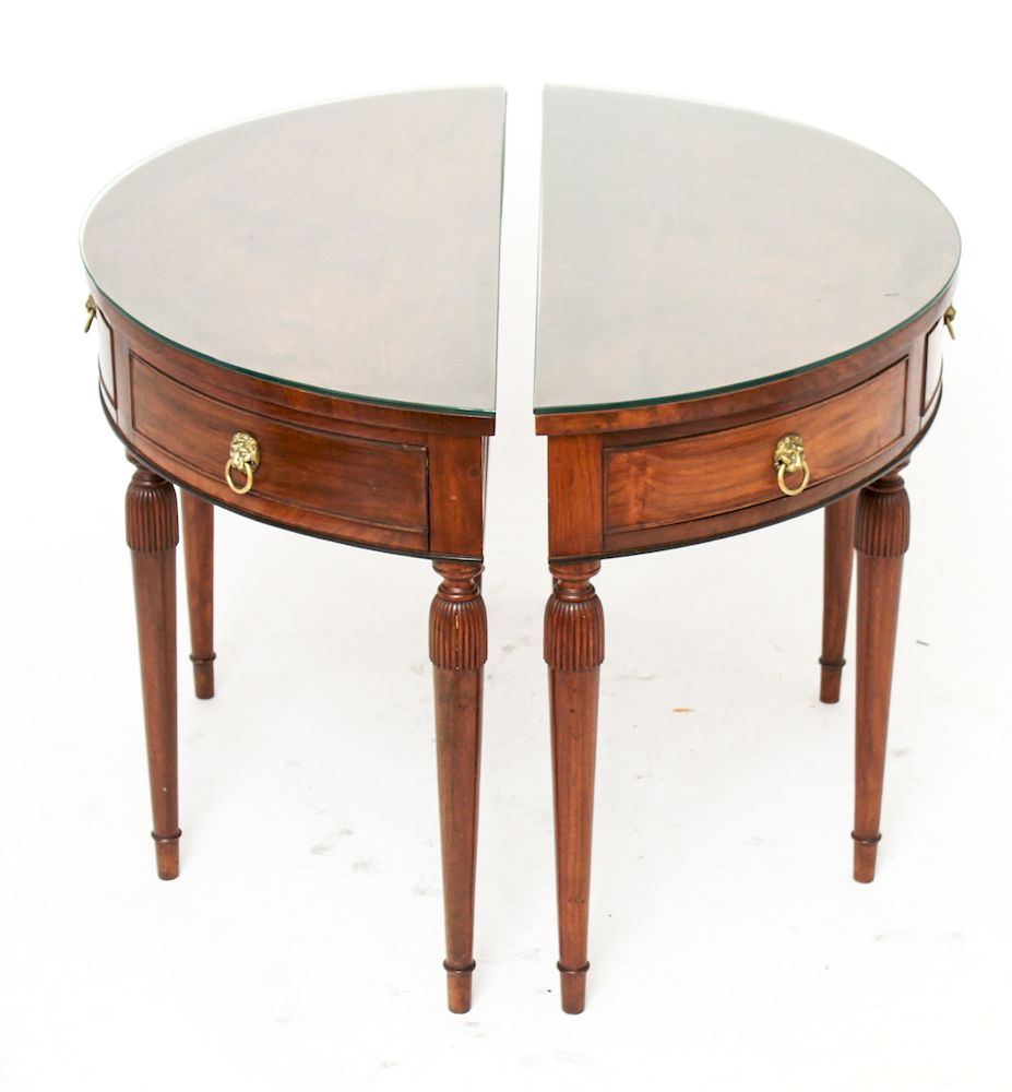 Appraisal: French Empire Style Demi-Lune Console Tables Pair of French Empire