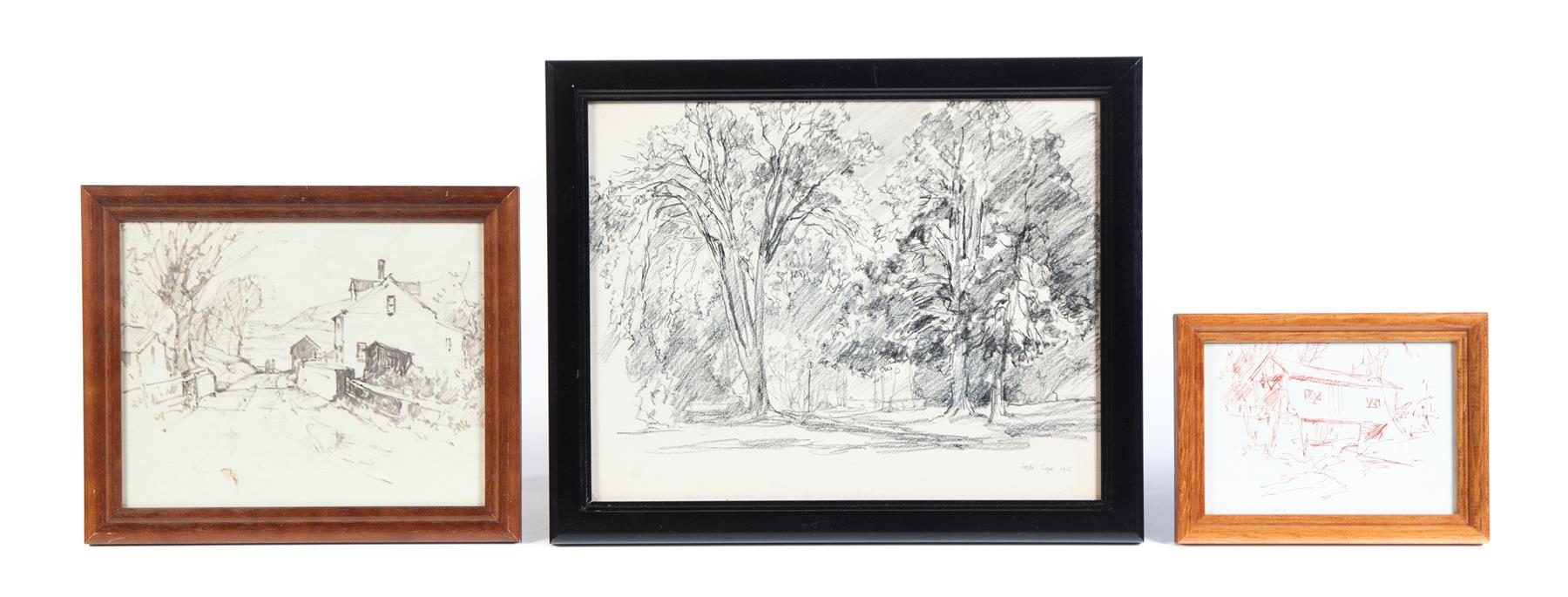 Appraisal: THREE FRAMED LESLIE COPE SKETCHES ONE IS SIGNED American nd