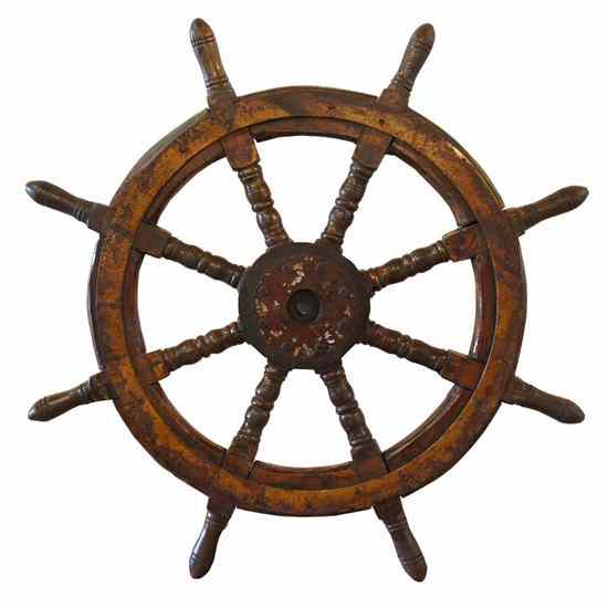 Appraisal: A Chinese Painted and Metal Mounted Wood Ship's Wheel circa