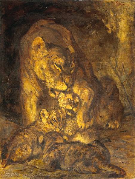 Appraisal: Cornelis Jan Mension Dutch - A lioness and her cubs