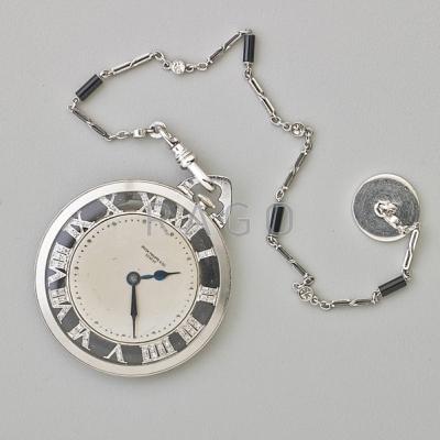 Appraisal: PATEK PHILIPPE CO DIAMOND POCKET WATCH Enameled platinum with sateen