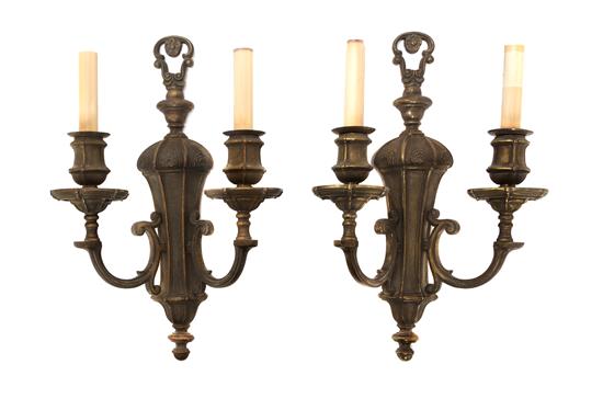 Appraisal: Sale Lot A Pair of Neoclassical Style Brass Two-Light Sconces