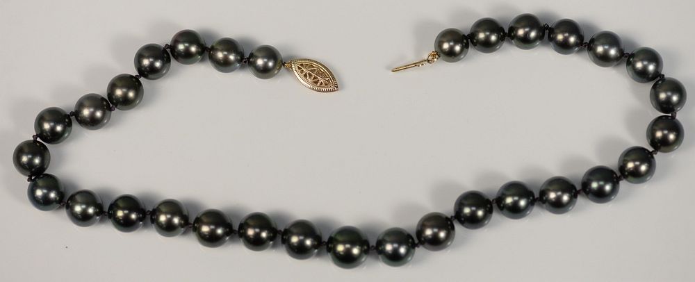 Appraisal: Black Pearl Necklace length inches - millimeters Black Pearl Necklace