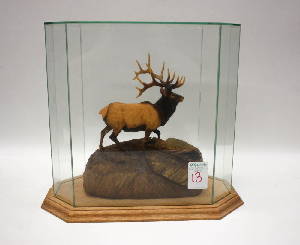 Appraisal: HENRY LARUM WOOD CARVING OF A BULL ELK the carving