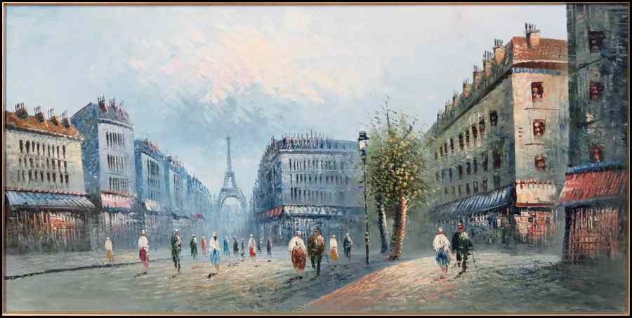 Appraisal: BURNETT TH CENTURY PARIS STREET SCENE Oil on canvas signed