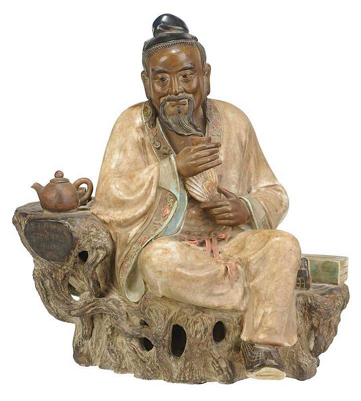 Appraisal: Shiwan Pottery Figure of Lu Yu Chinese th century large