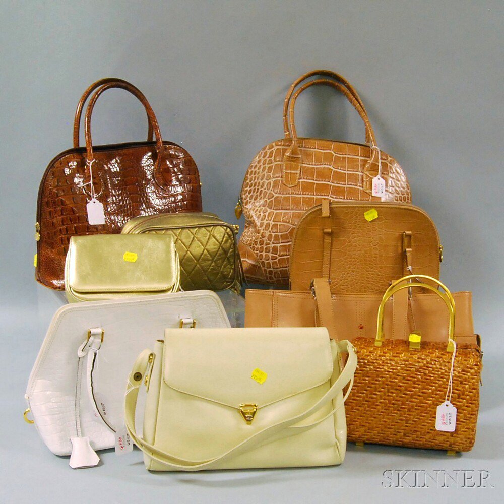 Appraisal: Nine White Brown and Metallic Handbags Purses and Clutches a