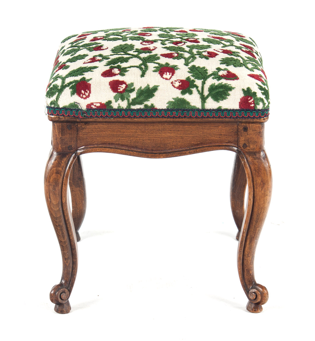 Appraisal: Louis XV style walnut footstool th century with strawberry needlepoint