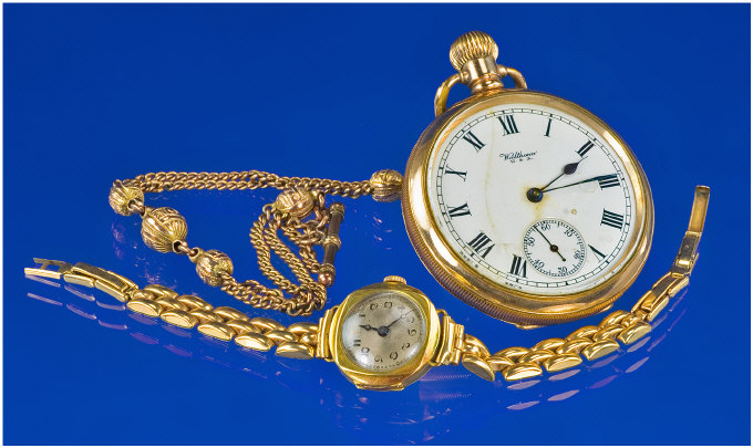 Appraisal: Ladies ct Gold Wristwatch On A Rolled Gold Strap Together