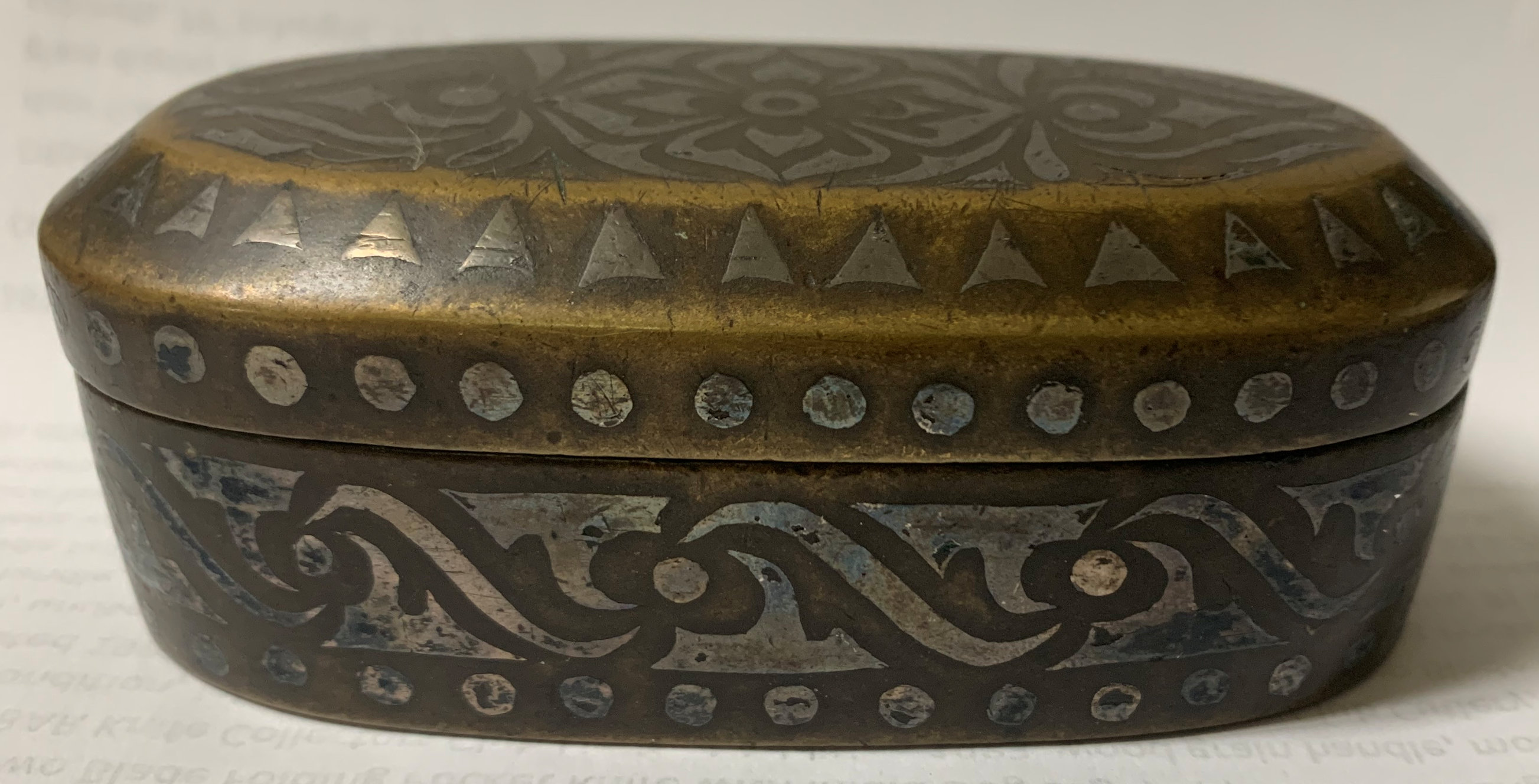 Appraisal: ANTIQUE BRASS AND SILVER OVERLAY BETEL NUT BOX '' h