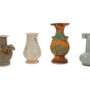 Appraisal: Four Chinese Stoneware and Porcelain Vases the first a guan-type