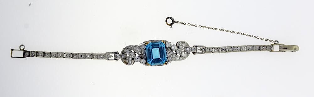 Appraisal: 's k white gold aquamarine and diamond bracelet 's k