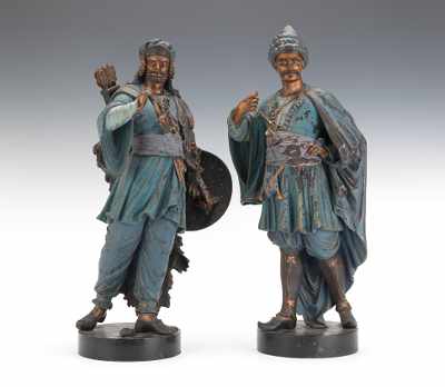 Appraisal: A Pair of Orientalist Spelter Figures ca 's Standing figure