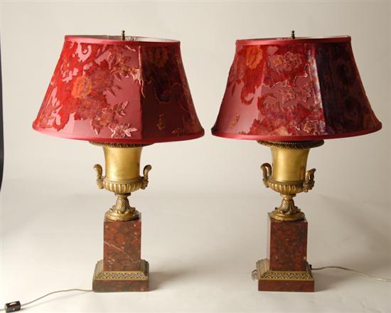 Appraisal: A Pair of Napoleon III-style Bronze Table Lamps two handle