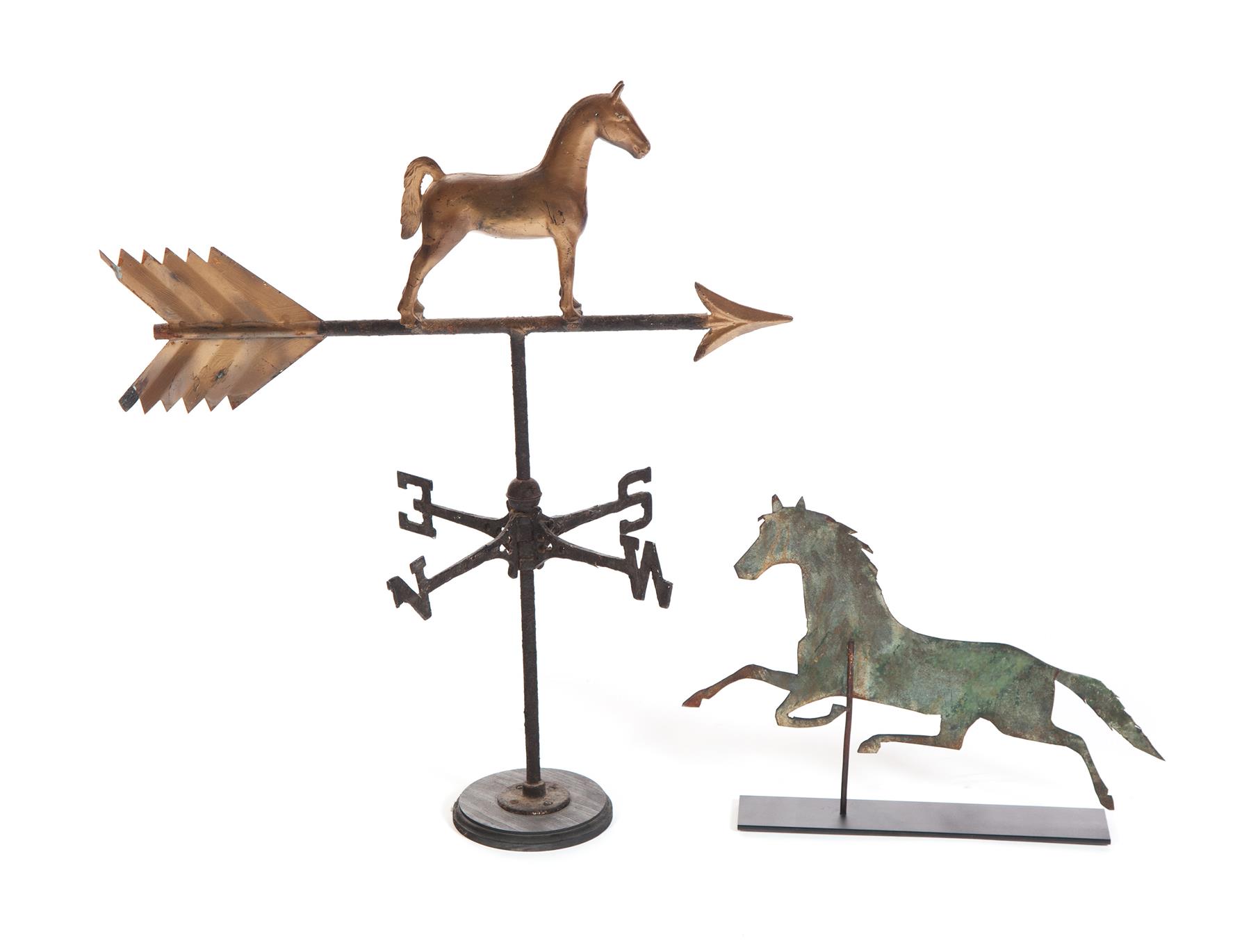 Appraisal: TWO HORSE WEATHERVANES American late th century Sheet metal cutout