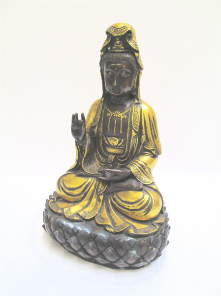 Appraisal: GILT BRONZE SCULPTURE OF QUAN YIN having finely detailed features