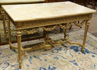 Appraisal: Louis XVI style giltwood carved console table Louis XVI style