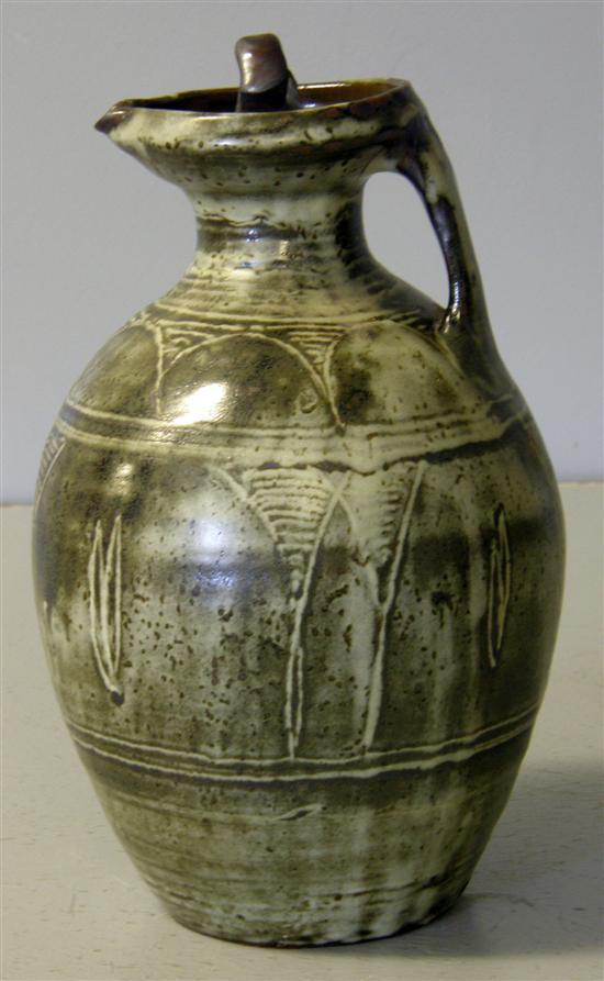 Appraisal: Michael Cardew pottery ewer with flat handle and screw stopper