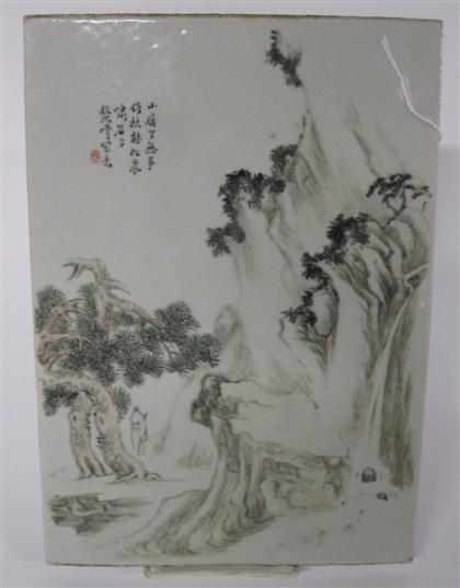 Appraisal: Chinese enameled porcelain plaqueThe rectangular plaque decorated with scene of