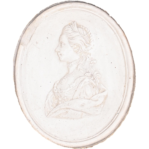 Appraisal: An oval plaster bas relief portrait medallion of Queen Charlotte