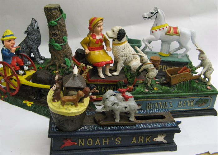 Appraisal: COLLECTION REPRODUCTION MECHANICAL COIN BANKS includes Noah's Ark L by