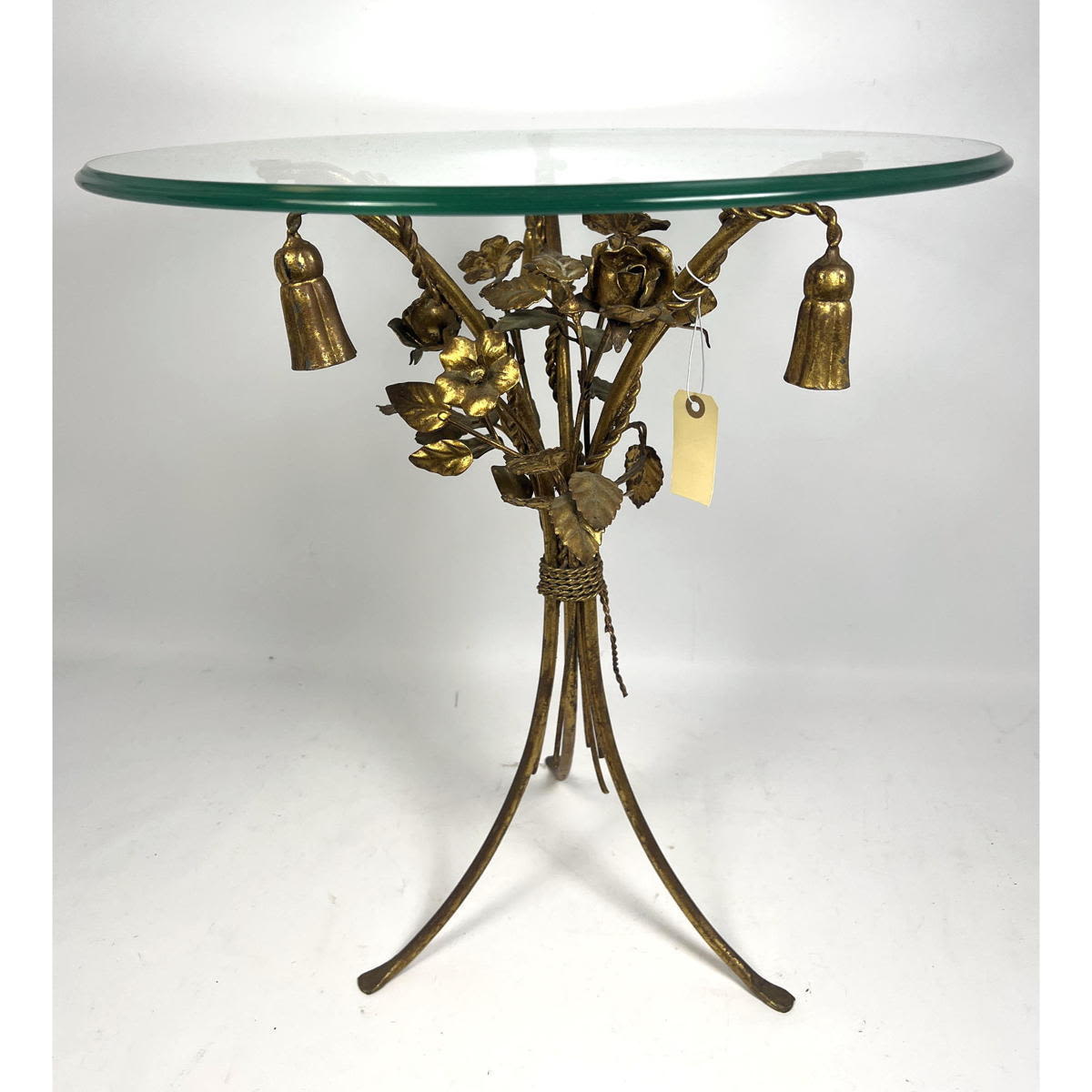 Appraisal: Italian Gilt Iron Side Table Glass Top Dimensions H inches