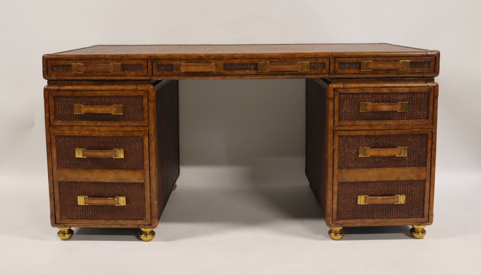 Appraisal: MAITLAND SMITH BASKET WEAVE BAMBOO DESK A great looker with