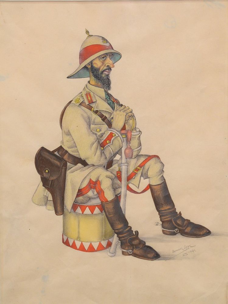 Appraisal: Arthur Szyk - Soldier Sitting on a Drum watercolor and