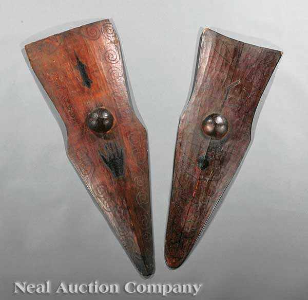 Appraisal: Two Indonesian Carved Wood Shields possibly Mentawai each of spear-head