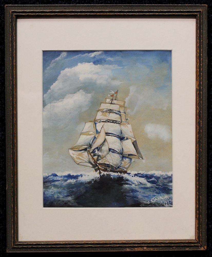 Appraisal: Signed Mixed Media Painting of Clipper Ship Signed Mixed Media